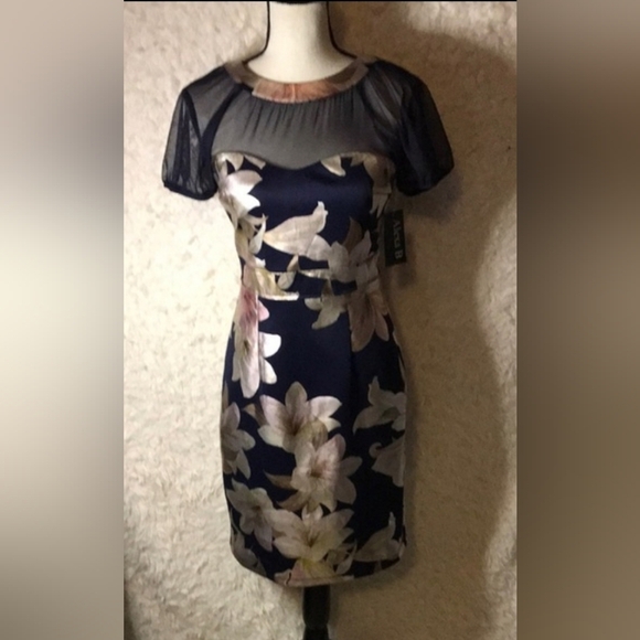 Alex B Nites Chiffon Navy Floral Print Midi Dress  Size 6 - Picture 1 of 8